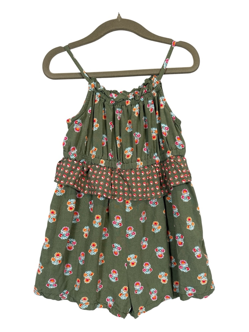 Old Navy Toddler Girl Olive Green Floral Romper One Piece Summer Boho, Size 3T